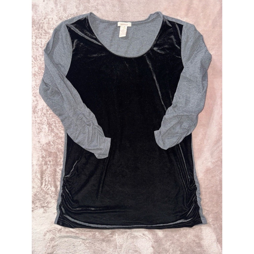 Sundance Women's Catalog Top Black Velour Ruched Lagenlook Artsy Tunic Sz XL